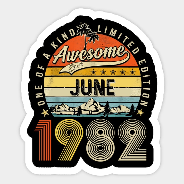 Awesome Since June 1982 Vintage 41st Birthday Sticker by Vintage White Rose Bouquets